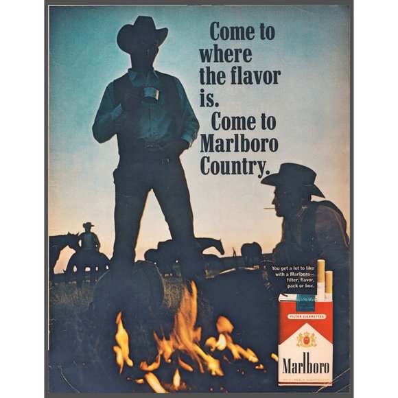 1967 Marlboro Cigarettes Vintage Print Ad Cowboy Campfire Coffee Horse Wall Art - Picture 1 of 2